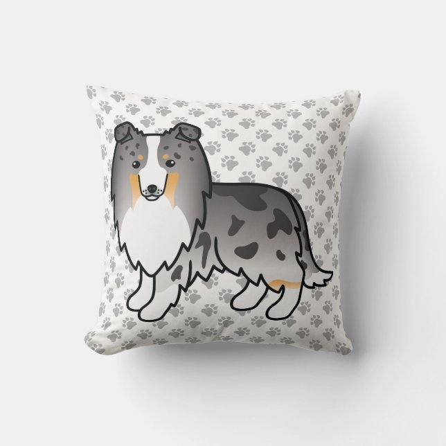 Coussin Bleu Merle Shetland Sheepdog Caricature Chien et P (Recto)