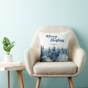 Coussin Bleu Moderne Merry xmas arbres forêt pludeer