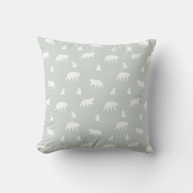 Coussin Bleu Motif de neige de l'ours polaire (Recto)
