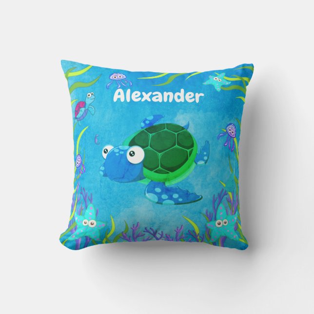 Coussin Bleu mou sous la tortue de mer (Recto)
