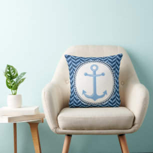 Coussin Bleu nautique ancrage côtier 