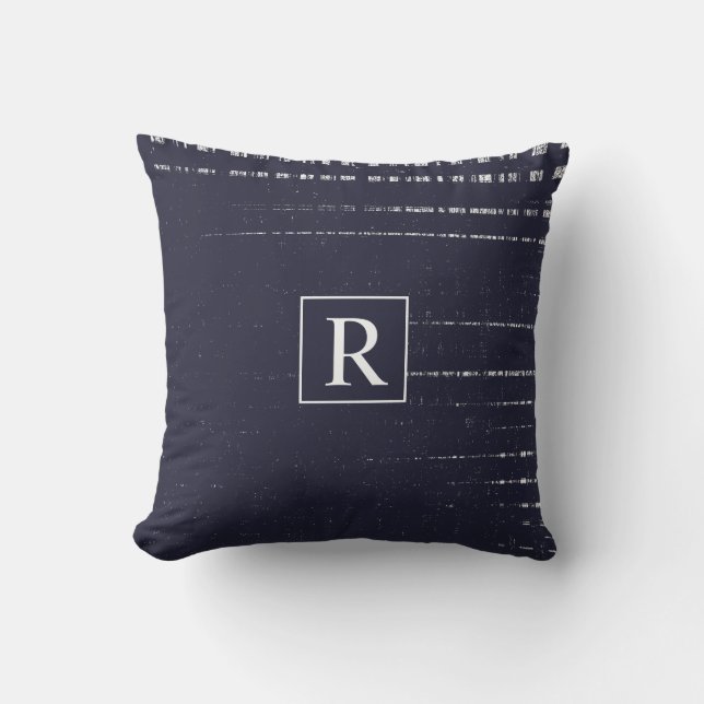 Coussin Bleu Nautique Blanc Abstrait Monogrammes Rustique (Recto)