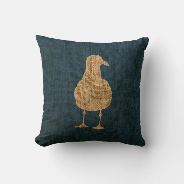 Coussin Bleu nautique de mer profonde de mouettes (Recto)