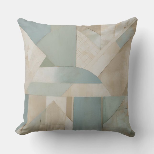 Coussin Bleu neutre Beige vert Abstrait Impression géométr (Recto)