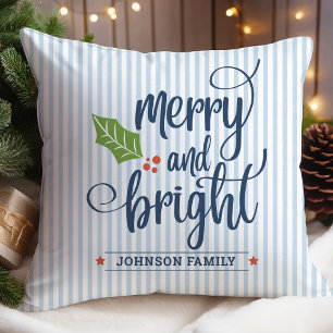 Coussin Bleu Noël Personnalisable Merry and Bright
