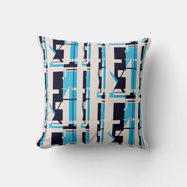 Coussin Bleu Noir Beige Sud-Ouest Look Mosaïque Abstrait (Recto)