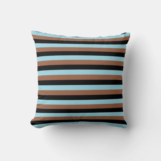 Coussin Bleu noir, bleu pastel et rayures Brown (Recto)