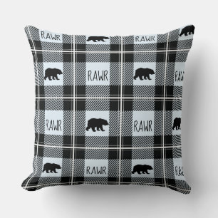 Coussin Bleu noir et blanc mignon ours et flanelle de Rawe