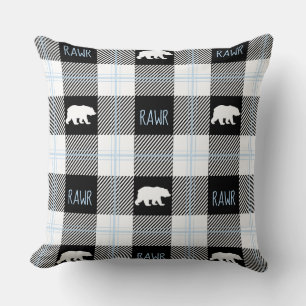 Coussin Bleu noir et blanc mignon ours et flanelle de Rawe