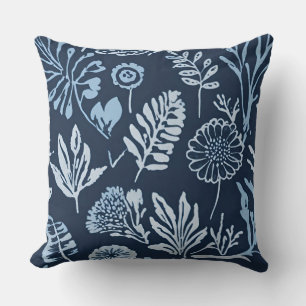 Coussin Bleu Nuit Bleu Clair Floral Botanique