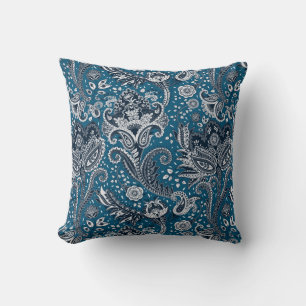 Coussin Bleu Nuit & Floral Paisley Bohème
