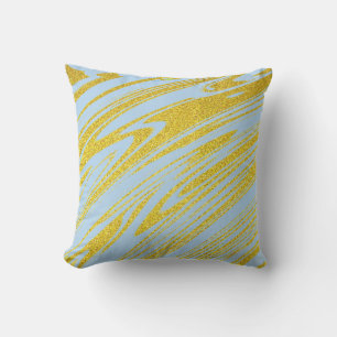 Coussin Bleu Or Pailleté Orné de Motifs Abstraits