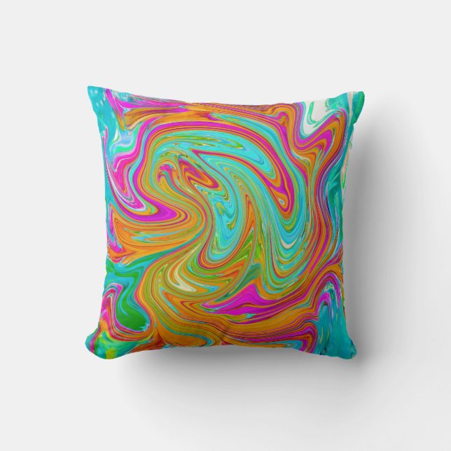 Coussin Bleu, orange et rose chaud Super Abstrait Rétro (Recto)