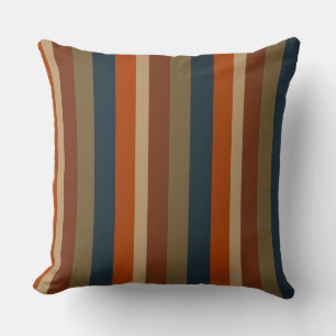 Coussin Bleu, orange, olive et bandes de sable