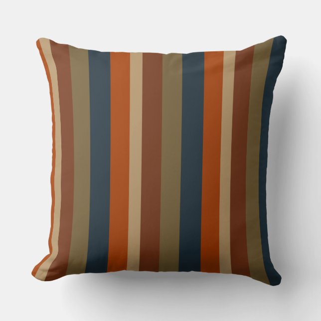 Coussin Bleu, orange, olive et bandes de sable (Recto)