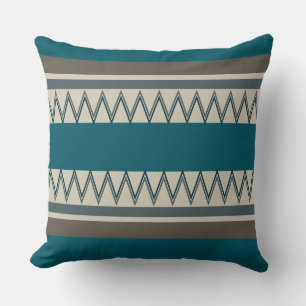 Coussin Bleu paon et Gris rayures