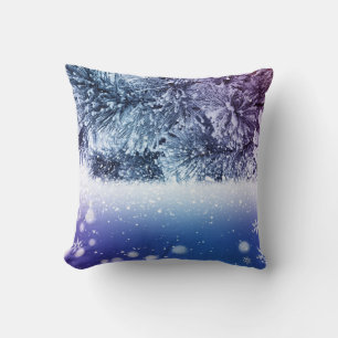 Coussin Bleu Parties scintillant de neige Joyeux Noël