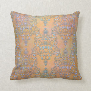Coussin Bleu pastel sur damas en dentelle aurore or