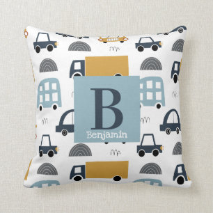 Coussin Bleu pastel tendance Baby Monogram Motif voiture