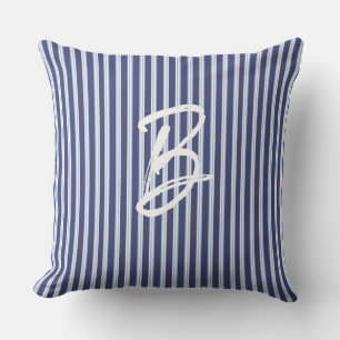 Coussin bleu personnalisé rayé