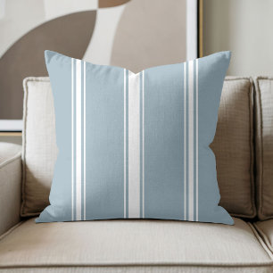 Coussin Bleu Poussiéreux et Rayure Blanche