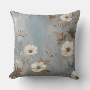 Coussin Bleu Poussiéreux Marron Gris Fleur Moderne de Ferm