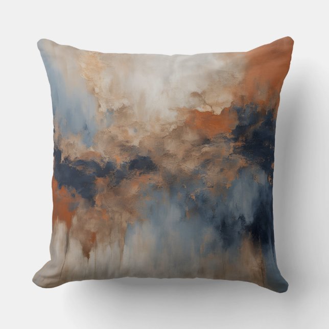 Coussin Bleu Poussiéreux Orange Brûlé Marine Abstrait (Recto)