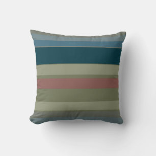 Coussin Bleu poussiéreux, sarcelle, beige, corail, rayures