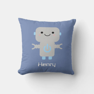 Coussin Bleu robot caricature