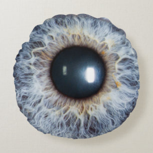 coussin bleu rond et iris brun