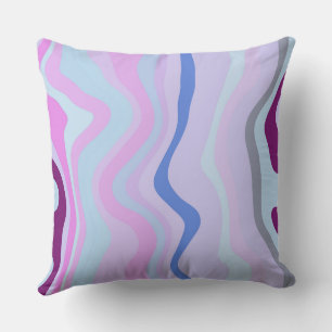Coussin Bleu, rose et violet rayures ondulées