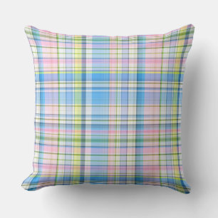Coussin Bleu Rose Jaune Madras Prépaéré