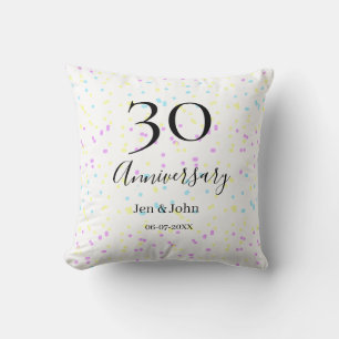 Coussin Bleu rose jaune pois 30e anniversaire nom