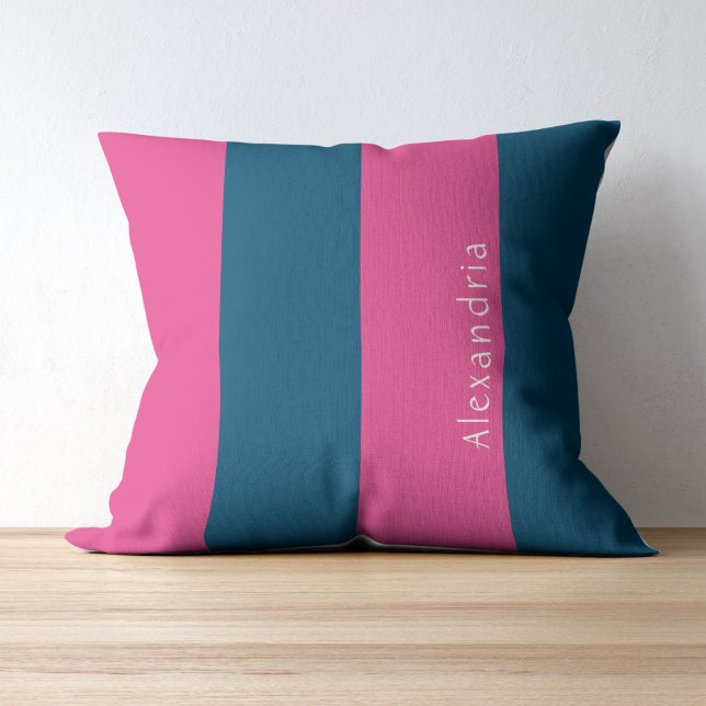 Coussin Bleu rose rayé personnalisé (Créateur téléchargé)
