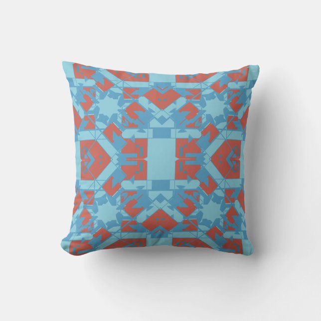 Coussin Bleu Rouge Aqua Méditerranéen Vitrail Mosaïque (Recto)