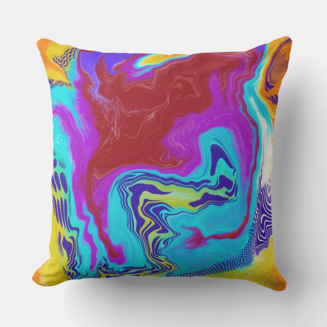 Coussin Bleu, rouge, jaune Fluid Art Digital Pour Peinture (Recto)