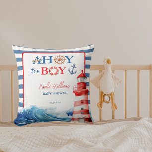 Coussin Bleu Rouge Nautique Ohé Garçon Phare Baby Shower