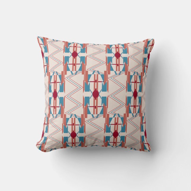 Coussin Bleu Rouge Terracotta Beige Sud-Ouest Look Carreau (Recto)