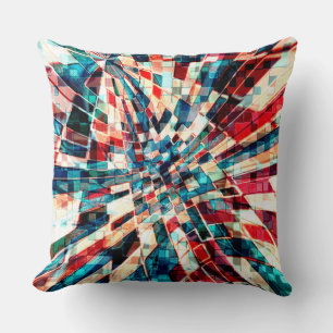 Coussin Bleu rouge vif sur carreaux tordus et effet sable
