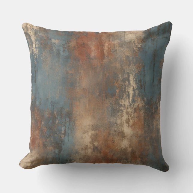 Coussin Bleu rouille Beige Abstrait Terre Tone (Recto)