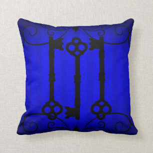 Coussin Bleu royal et vieux clés et remous élégants noi