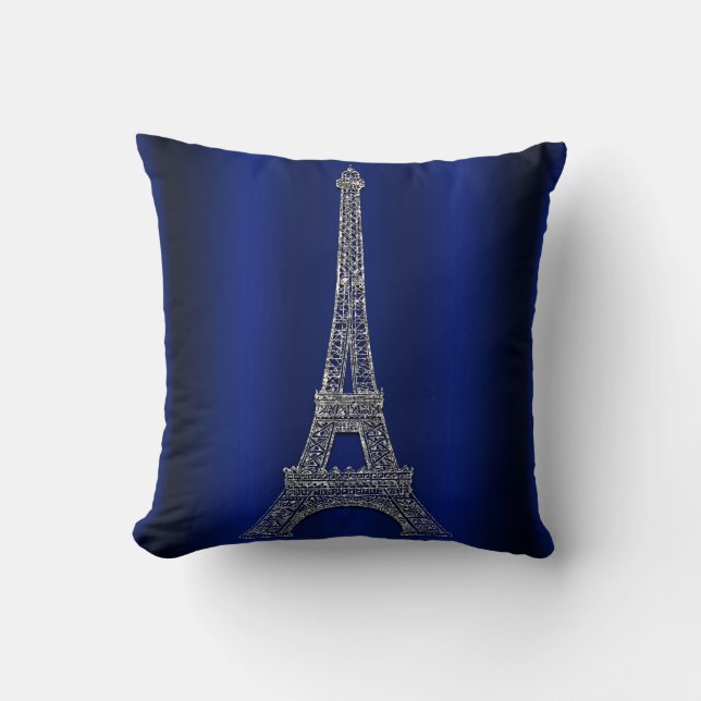 Coussin Bleu Royal & Tour Eiffel Argentée Paris Glamour Mo (Recto)