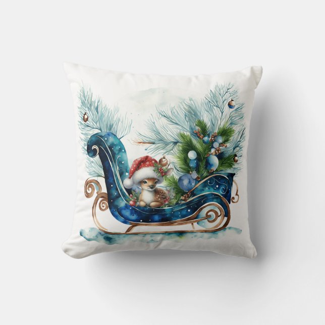 Coussin Bleu Sled Bébé Reindeer (Recto)