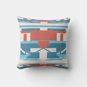 Coussin Bleu Terracotta Rouge sur Beige Sud-Ouest Look Mos
