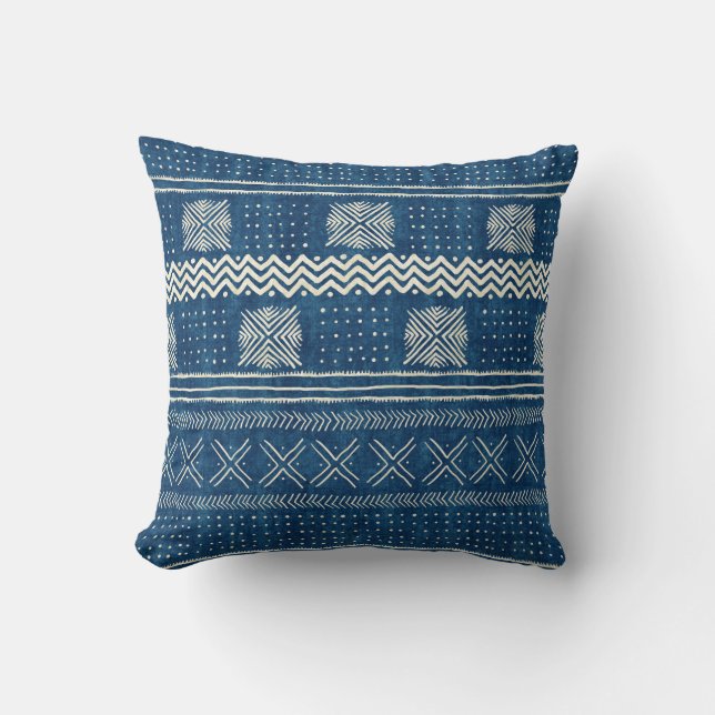 Coussin Bleu turquoise de rayure géométrique de tissu de (Recto)