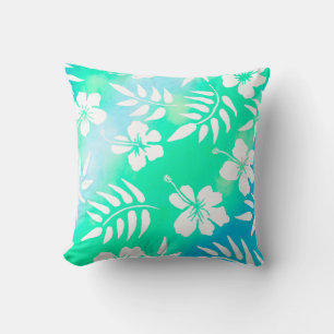 Coussin Bleu, Turquoise et blanc Aloha style hawaïen