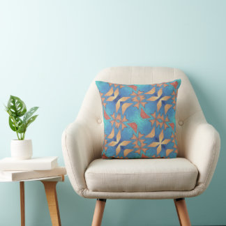 Coussin Bleu turquoise et bronzage or 