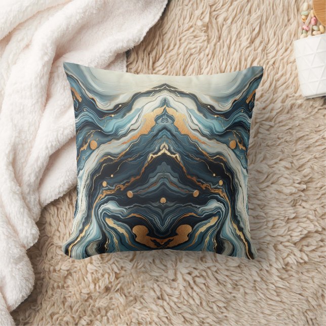 Coussin Bleu Turquoise Or Agate moderne Glam Elégante plag (Couverture)