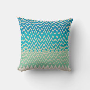 Coussin Bleu turquoise, turquoise et vert Zigzags