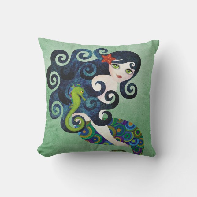 Coussin bleu vert de MoJo d'Américain de sirène (Recto)